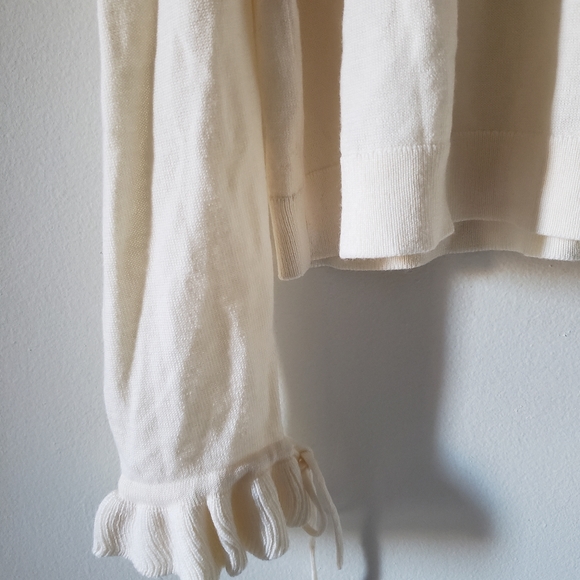 The Kooples Cold Shoulder Ruffle Merino Wool Knit flounce Sweater 3 cream large - Picture 12 of 15